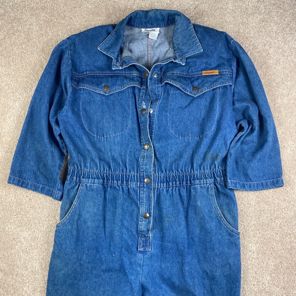 Vintage Dreams Denim Jumpsuit Women Large Blue Cotton Utility Coveralls 90s